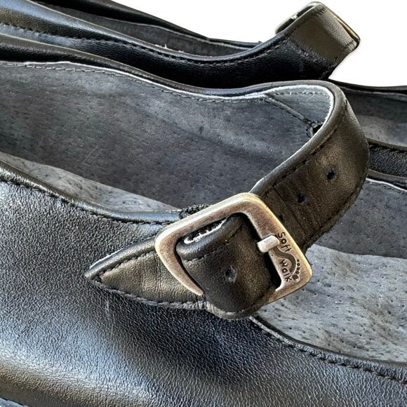 SoftWalk Black Leather Mary Jane Shoes 8.5 Narrow Comfort Work Flat - Picture 3 of 6
